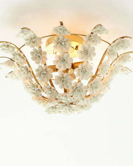 Elegant Retro White Floral LED Ceiling Lamp - A Timeless Luxury Accent for Your Home