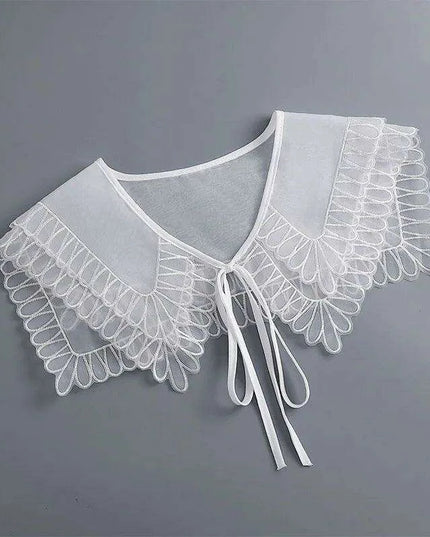 Embroidered Lace Detachable Collar for Women - Elegant White Shawl Accessory