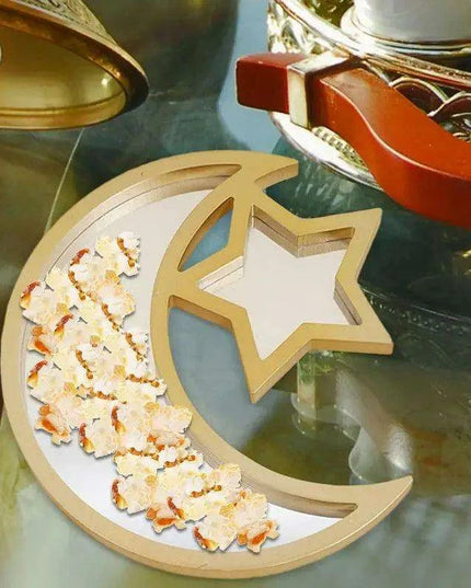 Elegant Wooden Eid Serving Tray with Star and Moon Design - Perfect for Festive Home Decor and Gifting