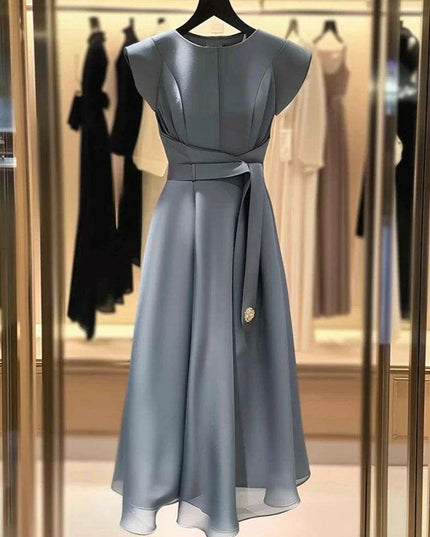 Chic A-Line Midi Dress with Lace Up Detail and Flying Sleeves for Women - Summer Office Wear F618