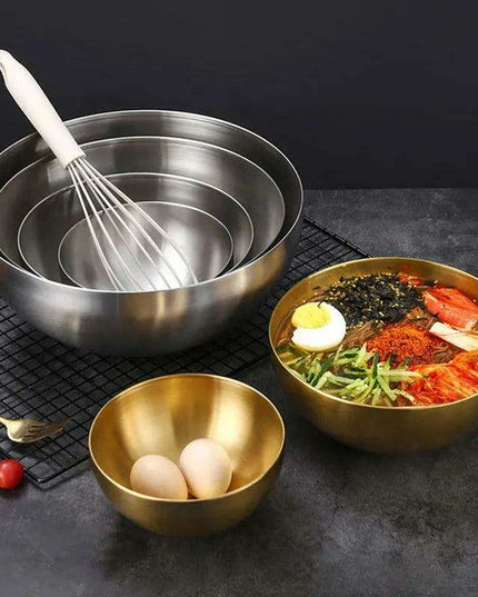 Korean Luxurious Stainless Steel Salad Bowl Set - Elegant Gold and Silver Bowls in Sizes from 15cm to 28cm