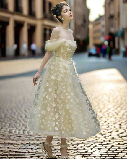 Off-Shoulder Floral Patchwork Evening Dress for Women