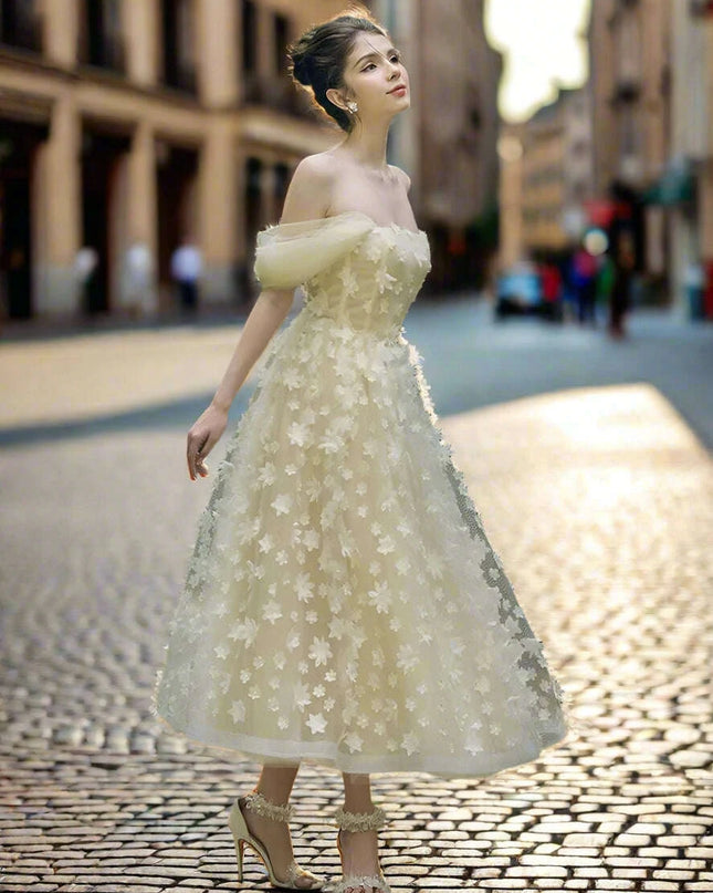 Off-Shoulder Floral Patchwork Evening Dress for Women