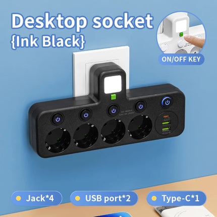 AXUS Store 4-Socket Power Strip with 2 USB & 1 Type-C Ports, 2500W