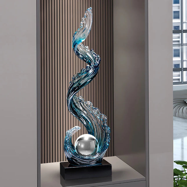 Wind and Water Rising Resin Sculpture – 70.5cm Blue Home Decor Statement Piece