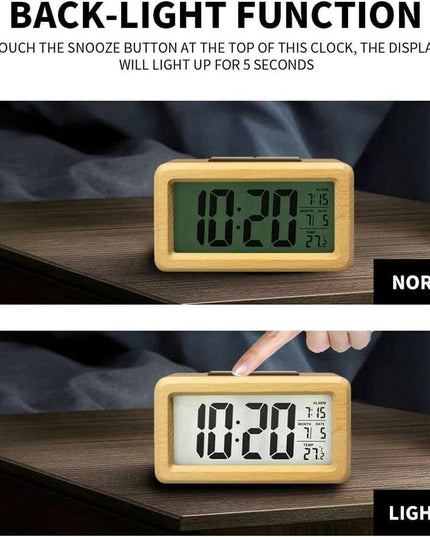 Stylish Wooden Alarm Clock with Temperature and Calendar - Ideal Decorative Gift for Home or Office