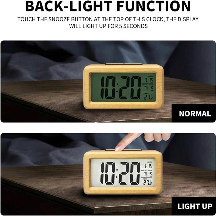 Stylish Wooden Alarm Clock with Temperature and Calendar - Ideal Decorative Gift for Home or Office