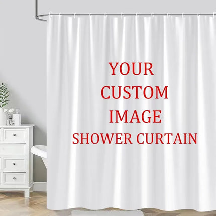 Custom Photo Shower Curtain – Waterproof Polyester with Hooks, 11 Sizes