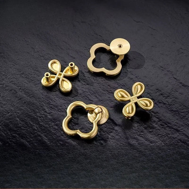 Solid Brass Four-Leaf Clover Drawer Pull Modern Gold Cabinet Handle fo