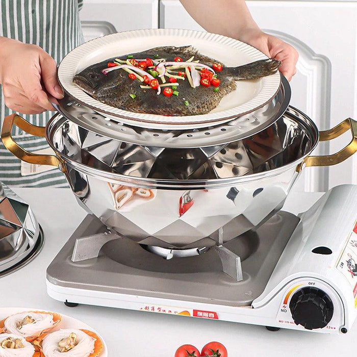Versatile 304 Stainless Steel Cooking Pot with Integrated Steamer Basket