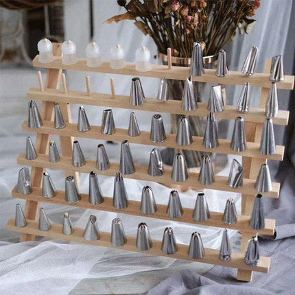 Korean Stainless Steel Cake Decorating Tool Set with Wooden Organizer