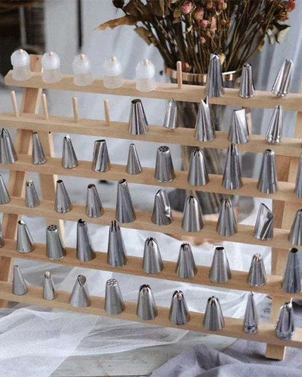 Korean Stainless Steel Cake Decorating Tool Set with Wooden Organizer