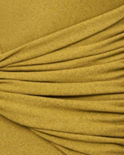 Sophisticated Asymmetrical Knit Dress with Pleats and Cross Collar for Women - Form-Fitting Autumn Evening Dress 2024