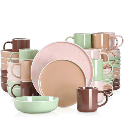 Apricot Elegance: Sesame Glazed Stoneware Dinnerware Set - 16/32/48 Piece Collection of Plates, Bowls, and Mugs