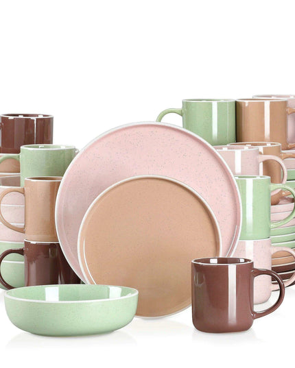 Apricot Elegance: Sesame Glazed Stoneware Dinnerware Set - 16/32/48 Piece Collection of Plates, Bowls, and Mugs