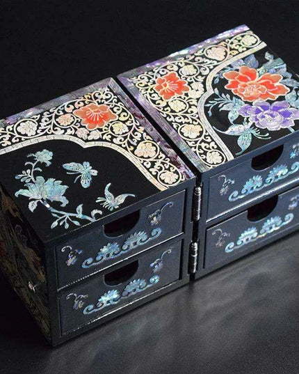 Luxurious Mother of Pearl Jewelry Organizer Box with Dual Drawers for Accessories