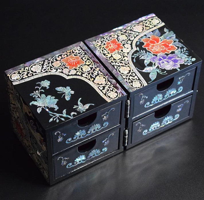 Luxurious Mother of Pearl Jewelry Organizer Box with Dual Drawers for Accessories