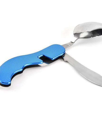 Multi-Functional Outdoor Dining Utensil Set: Fork, Spoon, Knife & Bottle Opener for Campers and Hikers