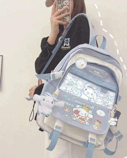 Charming Cinnamoroll Plush Backpack - Stylish and Spacious Kids' School Bag in Black and Blue Sanrio Theme