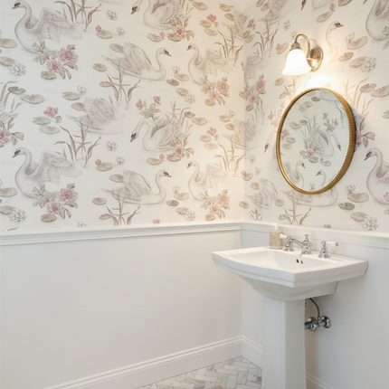 3D Pink Swan Wallpaper Mural — Kids Room, 10 Patterns, 7 Materials