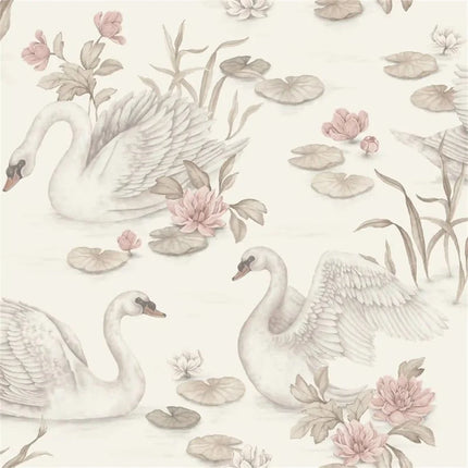 3D Pink Swan Wallpaper Mural — Kids Room, 10 Patterns, 7 Materials