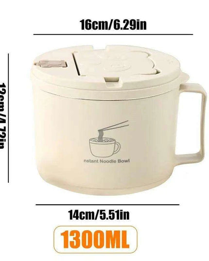Portable 1300ml Insulated Stainless Steel Noodle Bowl Set with Lid, Chopsticks & Spoon – Ideal for Home, School, and Outdoor Dining