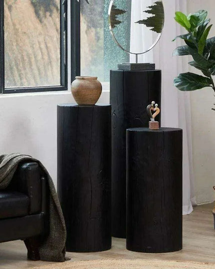 Nordic-Inspired Black Round Wooden Coffee Table: Stylish Side Table for Modern Living Spaces