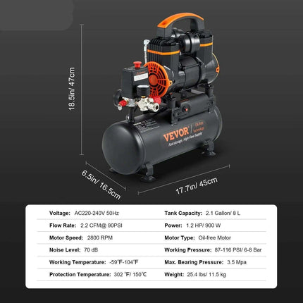 Whisper-Quiet Oil-Free Air Compressor Kit for Home and Automotive Use - Compact 9L, 18L, 24L, 35L Inflator