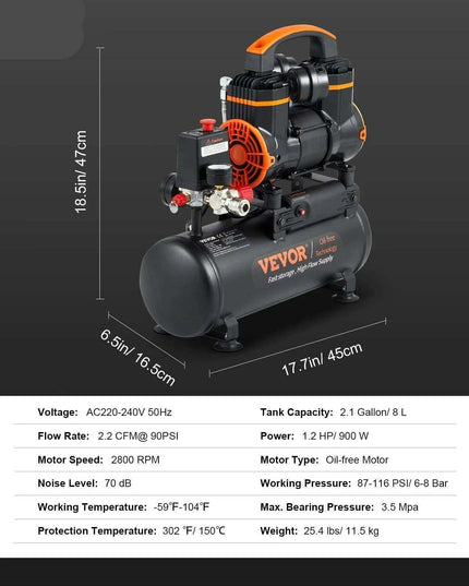 Whisper-Quiet Oil-Free Air Compressor Kit for Home and Automotive Use - Compact 9L, 18L, 24L, 35L Inflator