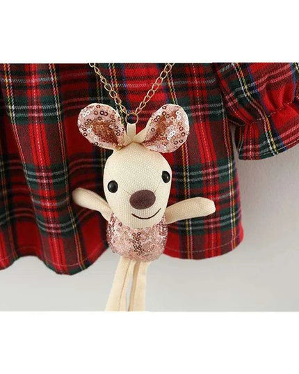 Festive Plaid Christmas Dress for Girls 9 Months to 3 Years with Cute Rabbit Accents