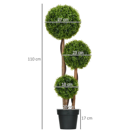 Homcom Artificial Boxwood Tree with 3 Balls Bamboo Leaves Pot Included