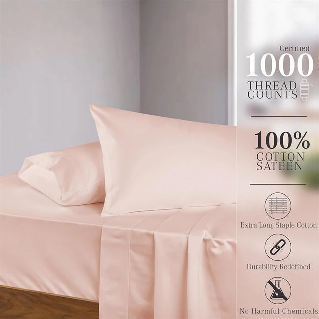 1000TC Luxury 100% Egyptian Cotton Bed Sheet Set – 13 Colours, Multiple Sizes