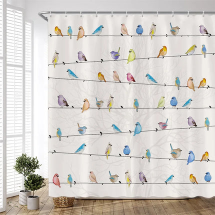Watercolor Birds Shower Curtain – Chinese Art Style, 7 Colourways