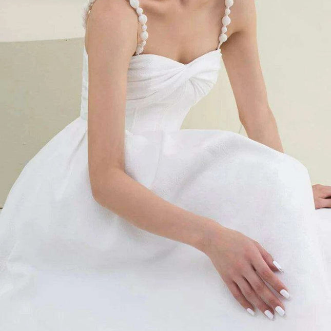 V-neck Pleated Solid Color High Waist Evening Dress for Women