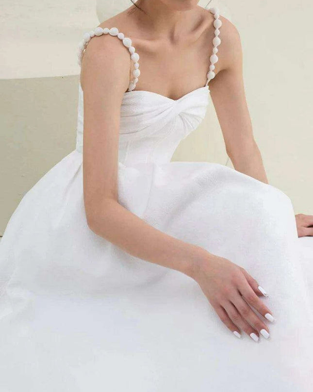 V-neck Pleated Solid Color High Waist Evening Dress for Women