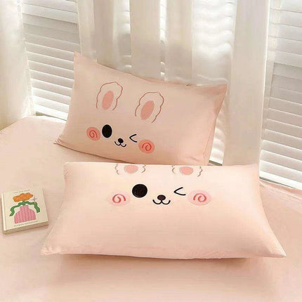 Charming 100% Cotton Pink Rabbit Applique Bedding Set - Duvet Cover, Fitted Sheet, Bed Skirt, and Pillowcases