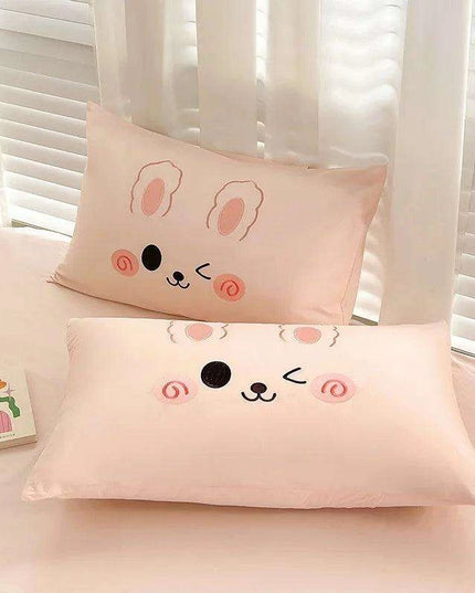 Charming 100% Cotton Pink Rabbit Applique Bedding Set - Duvet Cover, Fitted Sheet, Bed Skirt, and Pillowcases