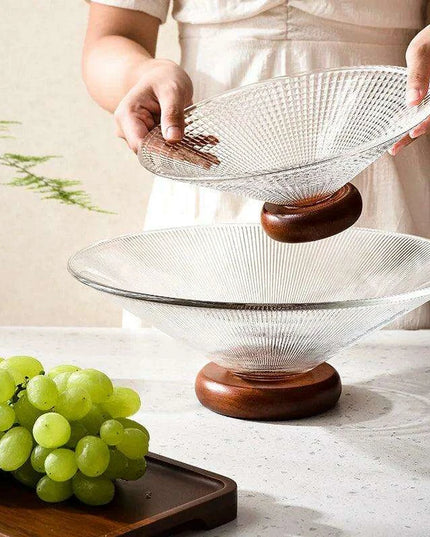 Chic Elevated Glass Fruit Display with Premium Rubber Wood Base for Stylish Dining Enhancements