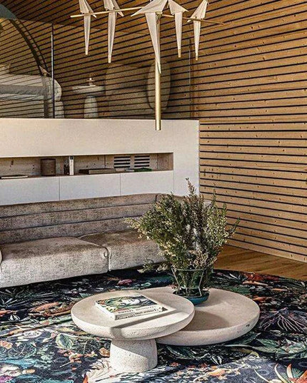 Sleek Grey Marble Nesting Coffee Table with Stylish Black Travertine Base for Contemporary Spaces