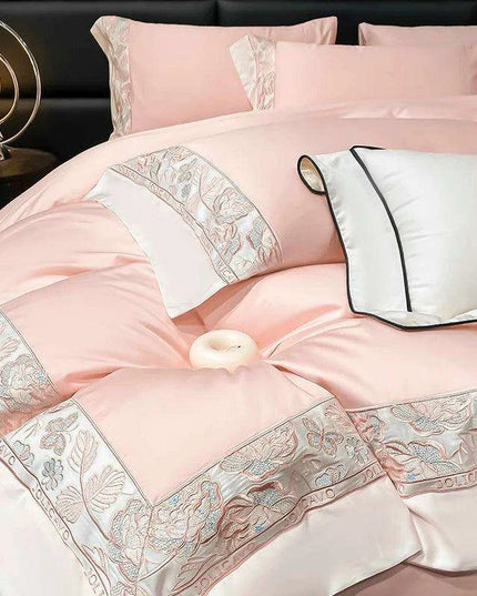 Luxury Rose Butterfly Embroidery 4-Piece Egyptian Cotton Bedding Set
