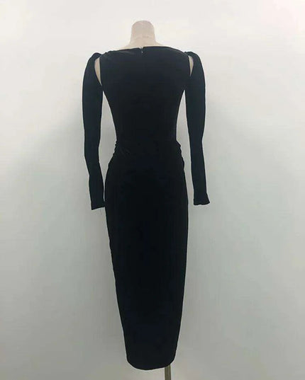 Chic Velvet Long Sleeve Cross-Front Dress with Zipper Detail for Women