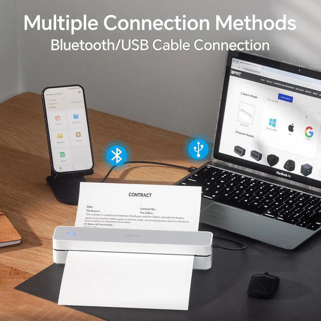 Portable A4 Thermal Bluetooth Printer – Inkless, 200 & 300 DPI, 2000mAh