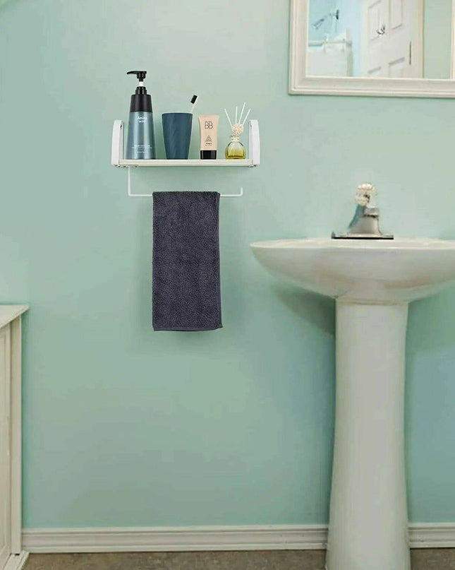 Rustic Wall-Mounted Organizer with Towel Rack and Shelf Storage