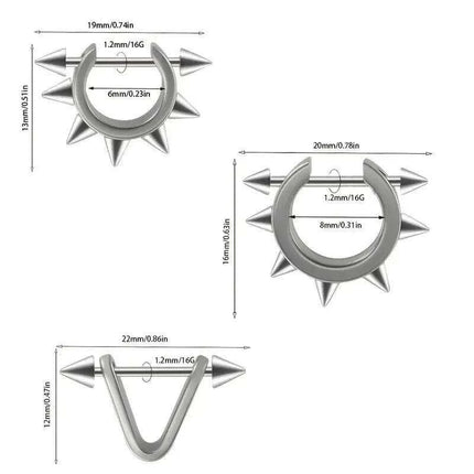 Men's Silver/Black Stainless Steel Spike Hoop Earring - Edgy Cartilage Jewelry for Tragus, Helix, and Daith Piercings