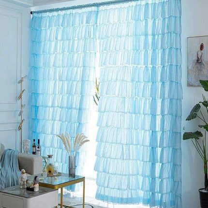 Elegant Blue Ruffled Semi-Blackout Curtains for Living Spaces and Girls' Rooms - Soft Tulle Drapes