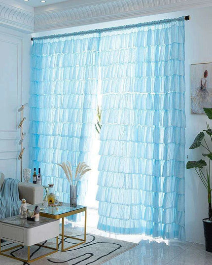 Chic Ruffled Blue Cupcake Layer Semi-Blackout Curtains for Stylish Living Spaces and Girls' Bedrooms