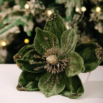 Artificial Glitter Christmas Flower Ornament, Assorted Styles & Colours