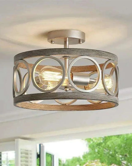 Rustic Farmhouse Circular Chandelier with Wood Grain Finish for Elegant Home and Restaurant Lighting