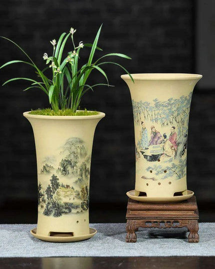 Elegant Lavender Sand Orchid Planter Set: Chic Botanical Accent