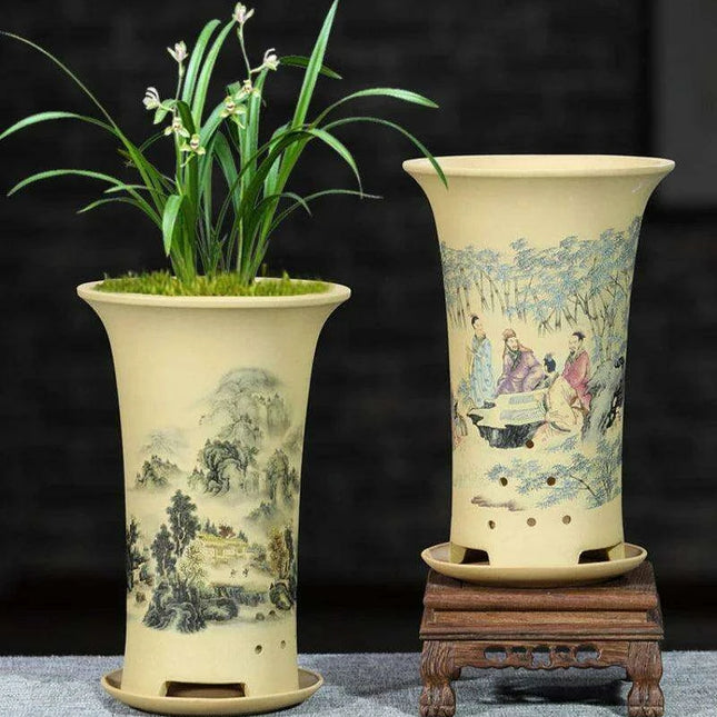 Elegant Lavender Sand Orchid Planter Set: Chic Botanical Accent